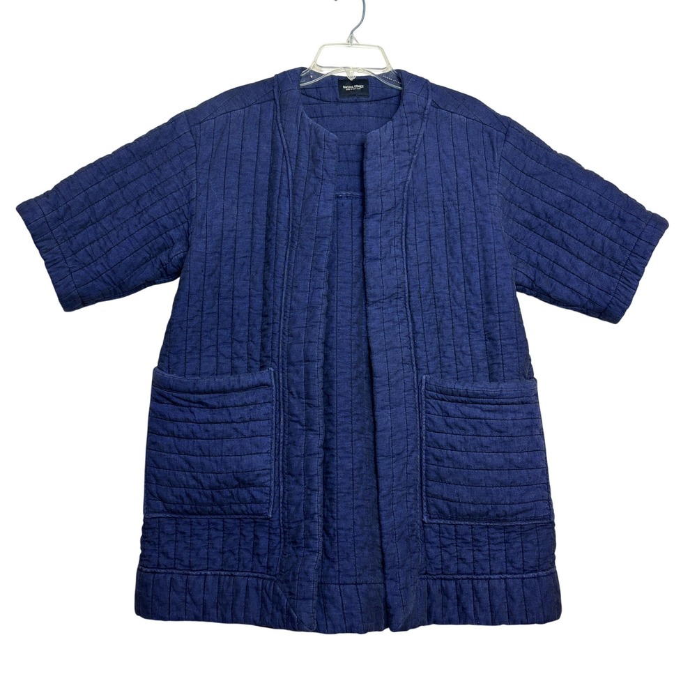 Rachel Comey Quilted Linen Jacket Coat Kimono Oversized Navy Blue 4 Quiet Luxury